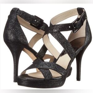 Michael Kors Black Evie Glitter Platform Sandals